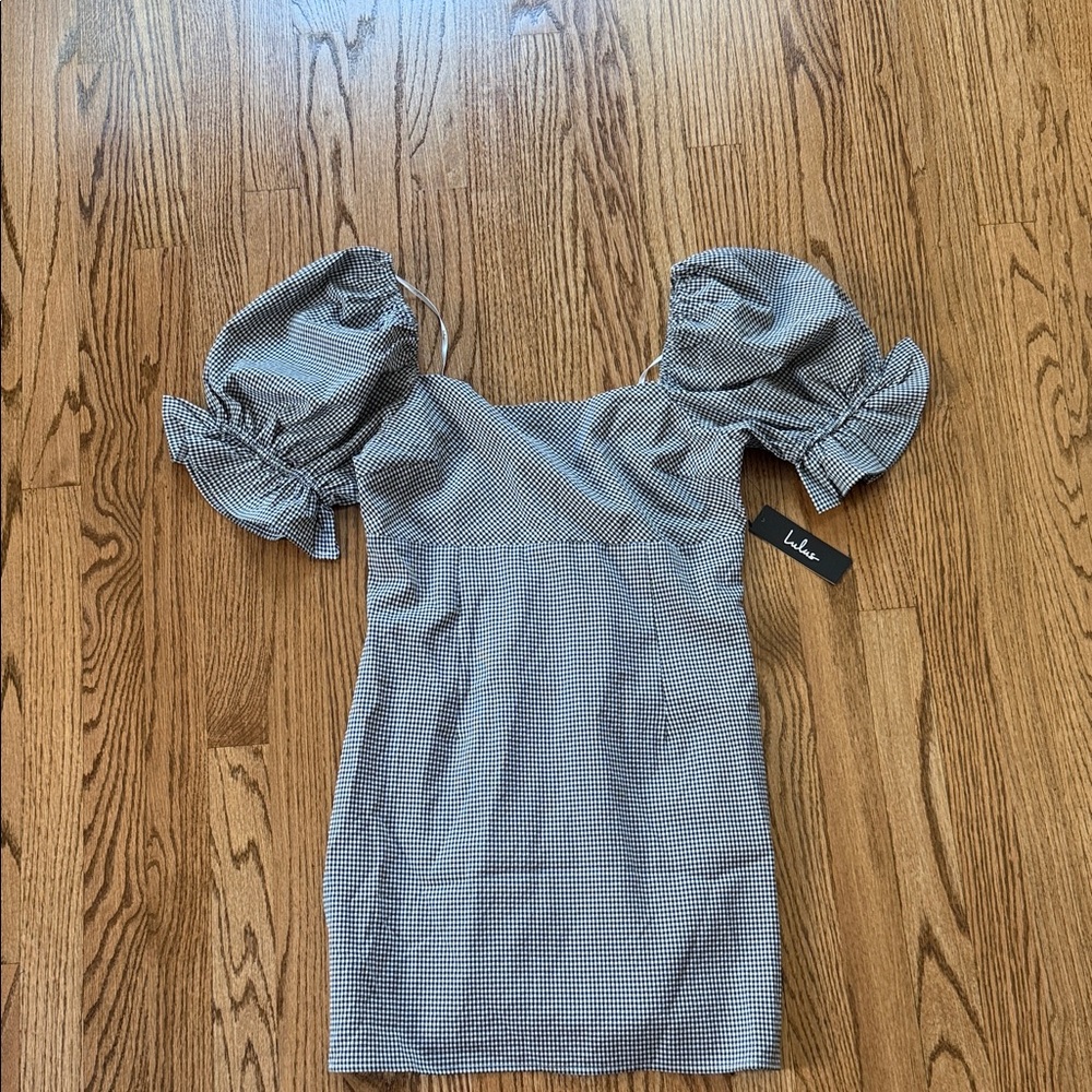 Lulu's Checkered Puff Sleeve Mini Dress